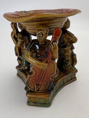 Vintage Majolica Style Musician Figurine Accent Bowl, Tea Light Holder or Dish